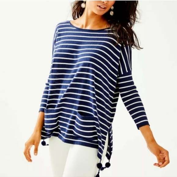 Lilly Pulitzer "Elba" Navy Striped Coolmax Sweater - Picture 1 of 8